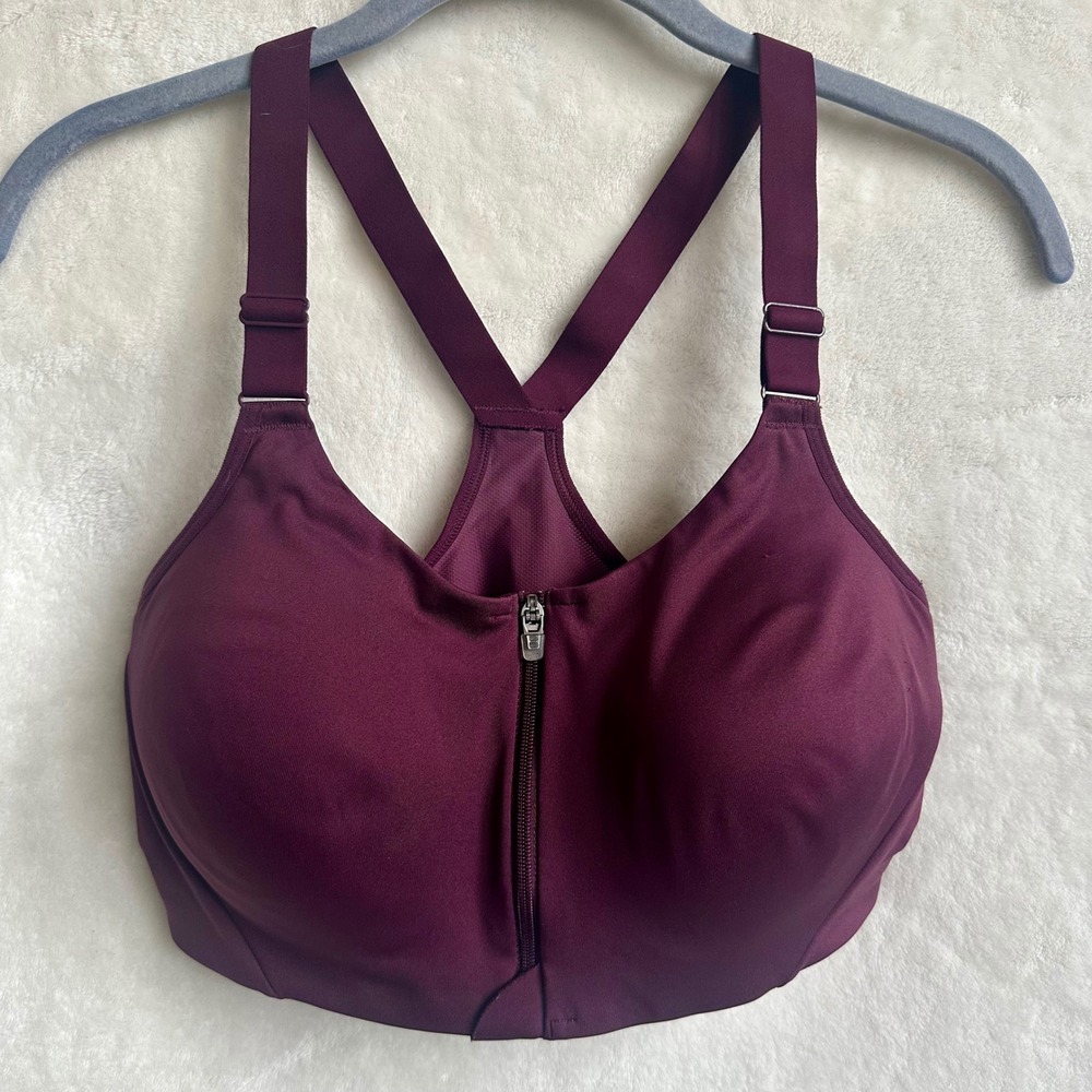 All In Motion‎ Plum Underwire Zip Front Sports Bra High Impact Molded Cups 36C